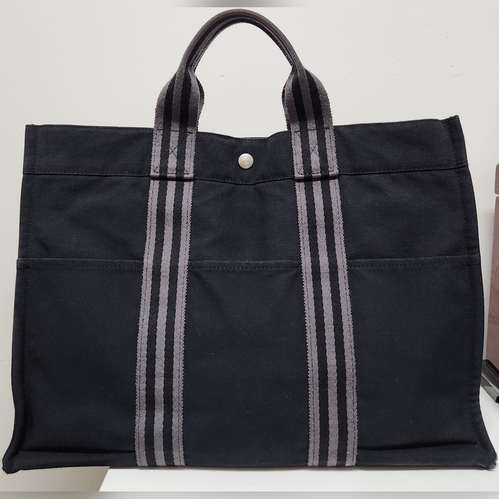 HERMES Black Fabric Canvas Fourre Tout PM